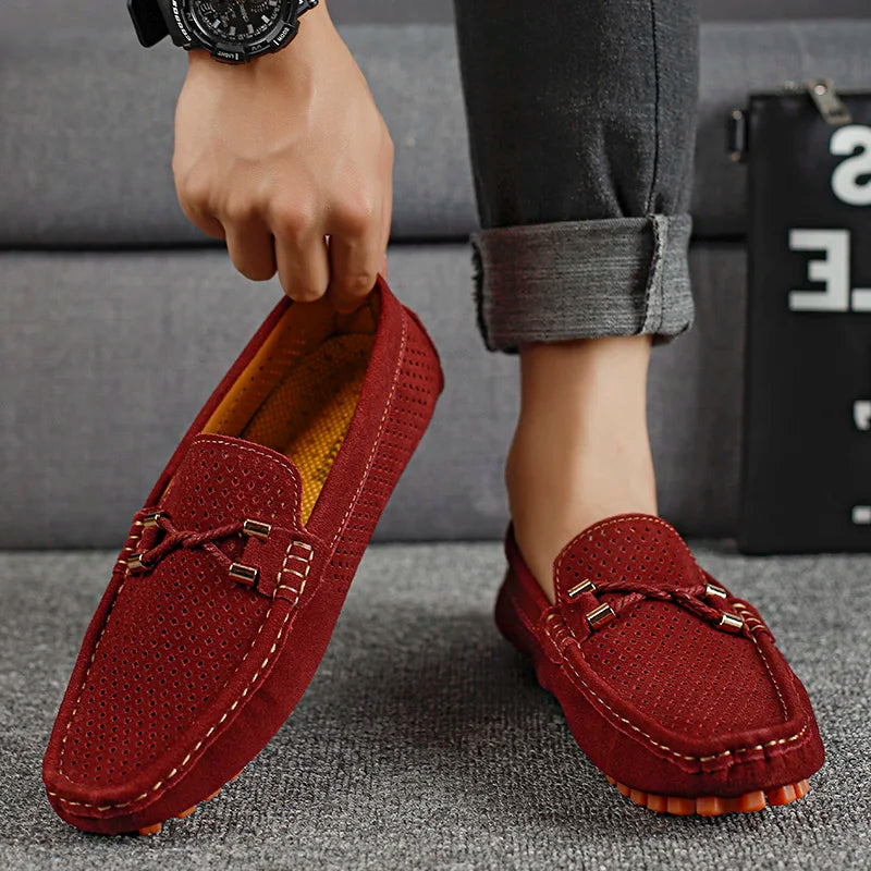 Men's Suede Driving Loafers with Perforated Slip-On Upper