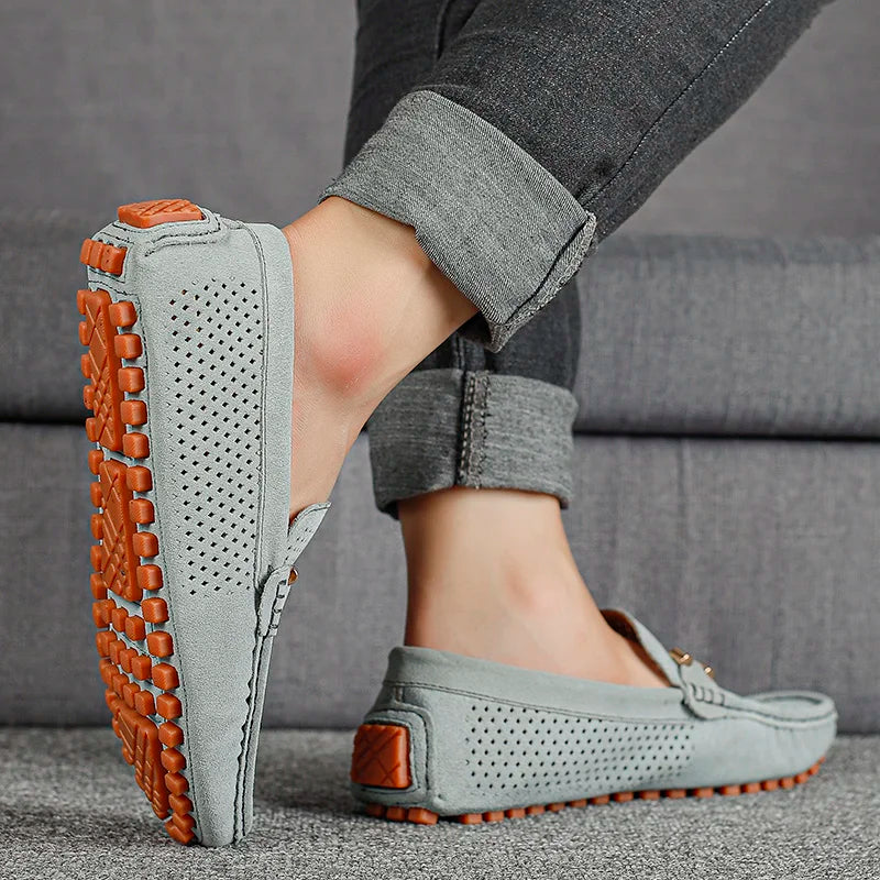 Men's Suede Driving Loafers with Perforated Slip-On Upper