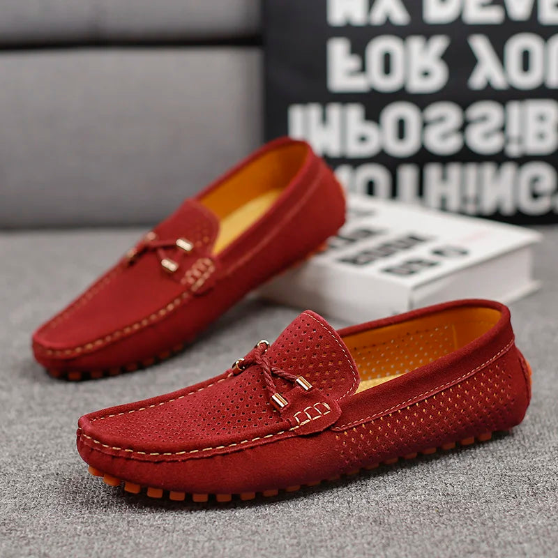 Men's Suede Driving Loafers with Perforated Slip-On Upper