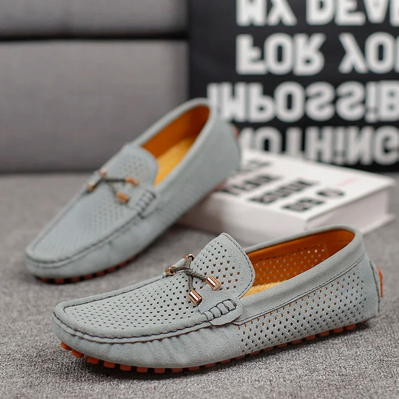 Men's Suede Driving Loafers with Perforated Slip-On Upper