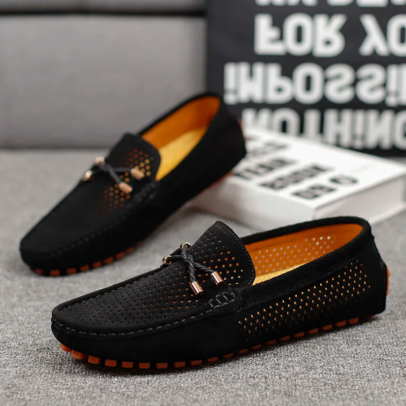 Men's Suede Driving Loafers with Perforated Slip-On Upper