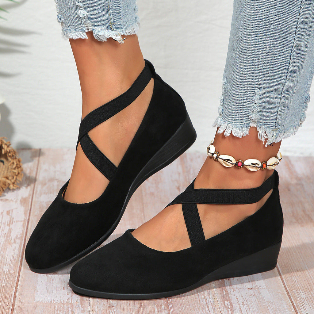 Women's Suede Wedge Shoes with Crisscross Straps