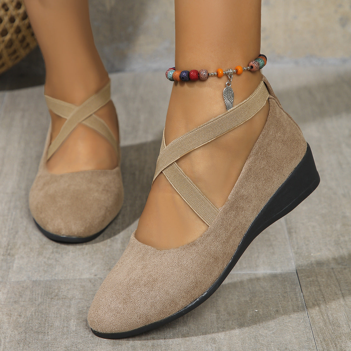 Women's Suede Wedge Shoes with Crisscross Straps