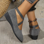 Women's Suede Wedge Shoes with Crisscross Straps