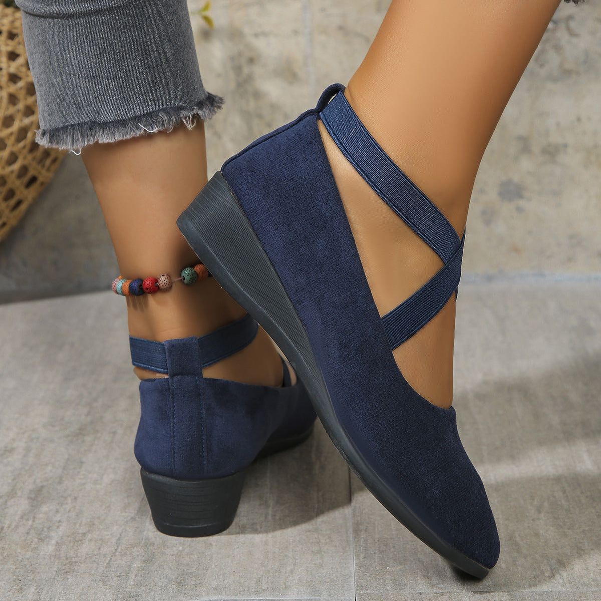 Women's Suede Wedge Shoes with Crisscross Straps