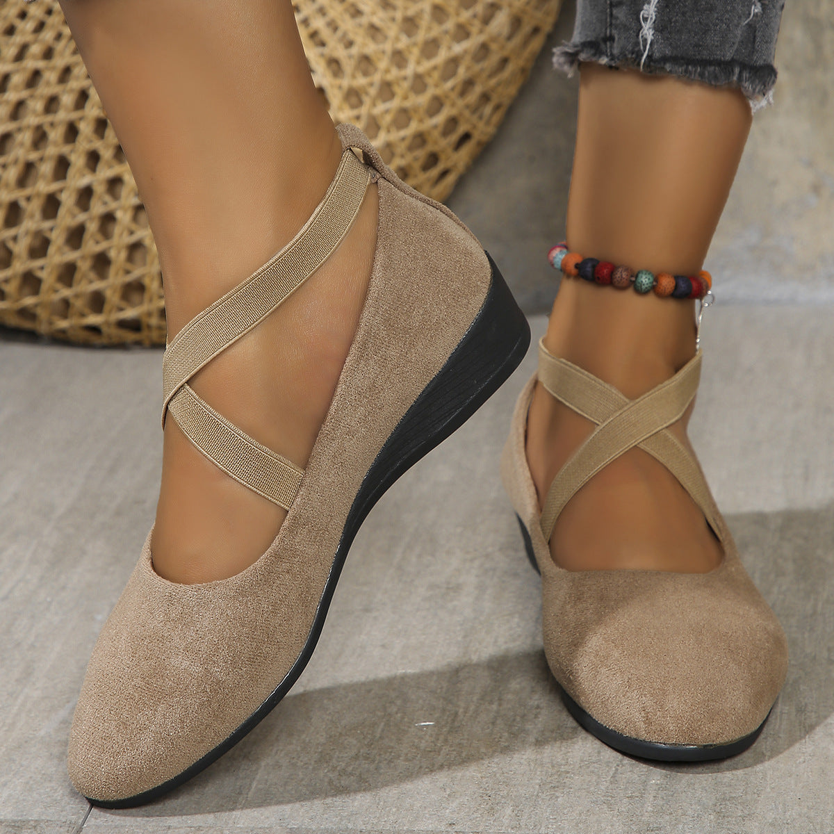 Women's Suede Wedge Shoes with Crisscross Straps