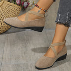 Women's Suede Wedge Shoes with Crisscross Straps