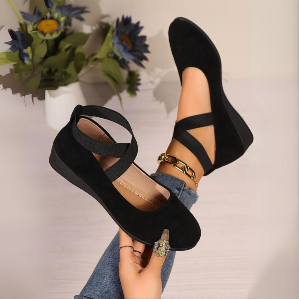 Women's Suede Wedge Shoes with Crisscross Straps
