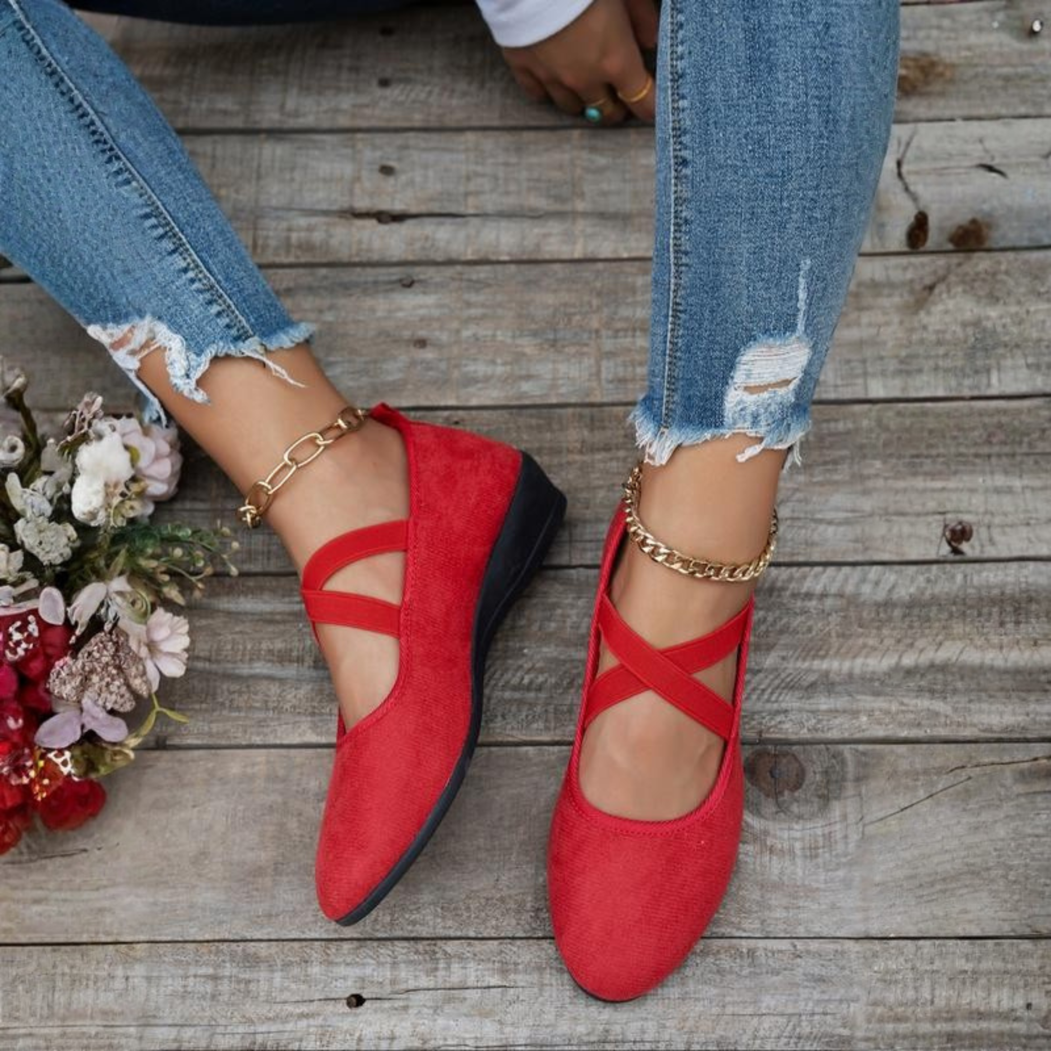 Women's Suede Wedge Shoes with Crisscross Straps