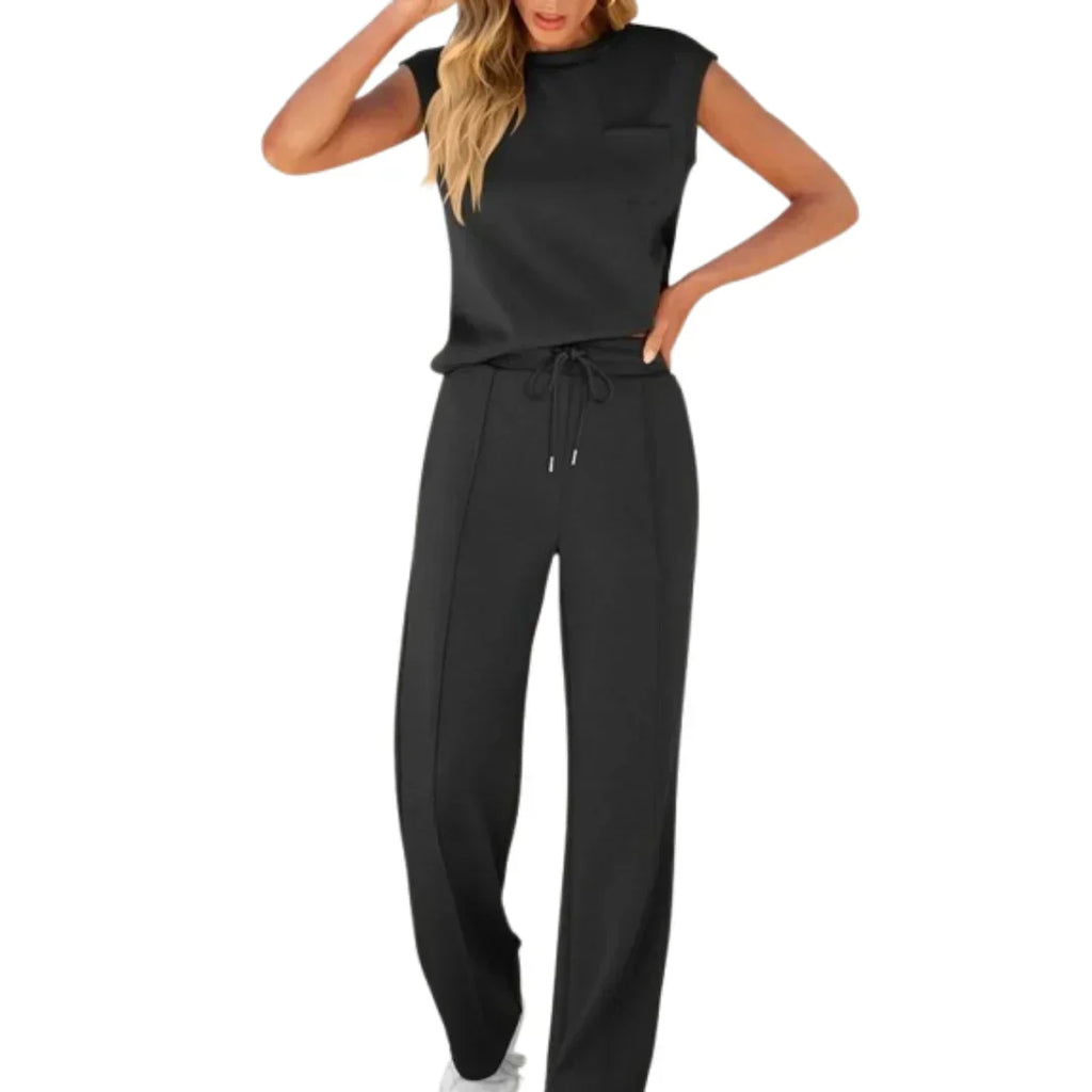 Women's Sleeveless Knit Two-Piece Lounge Set with Drawstring Waist