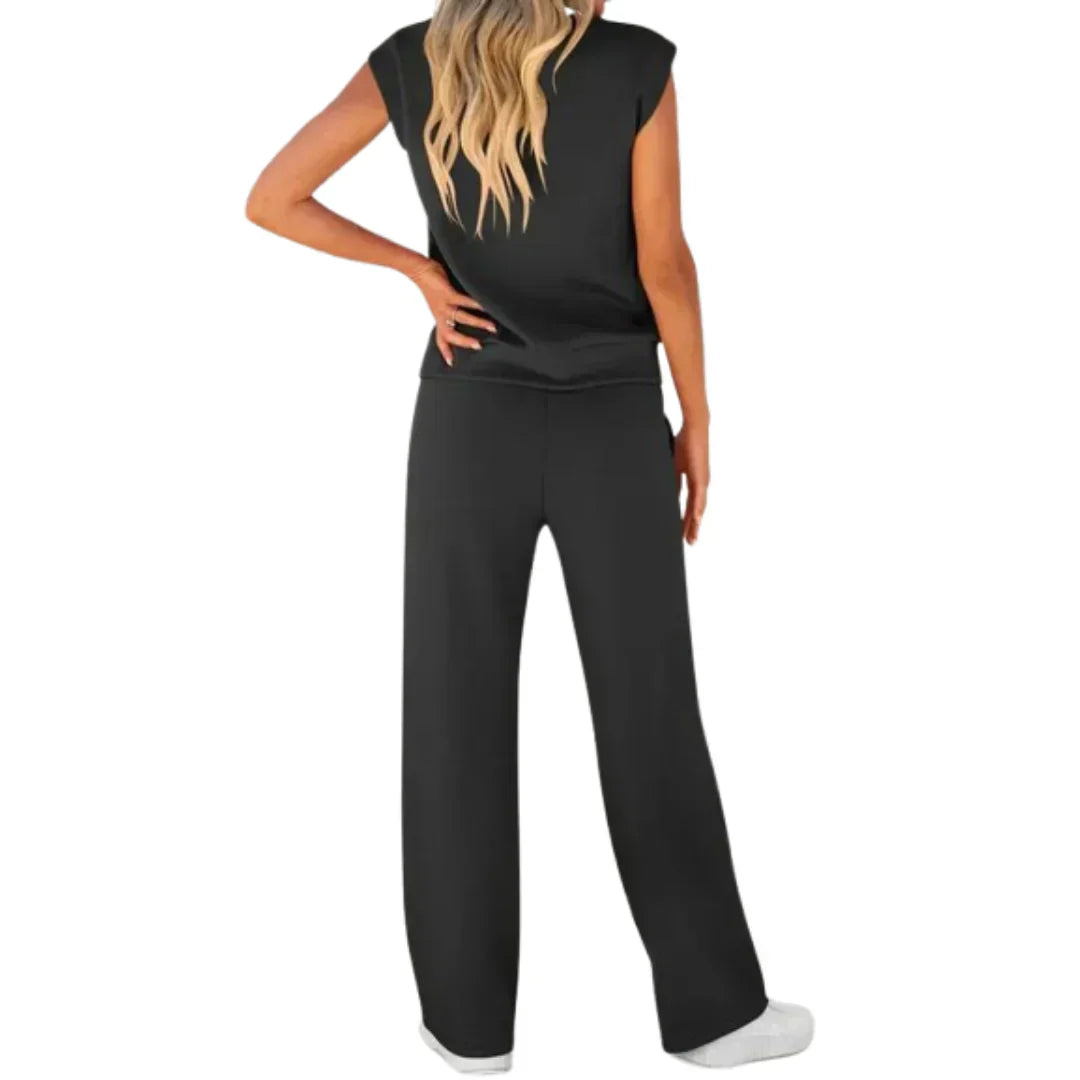 Women's Sleeveless Knit Two-Piece Lounge Set with Drawstring Waist