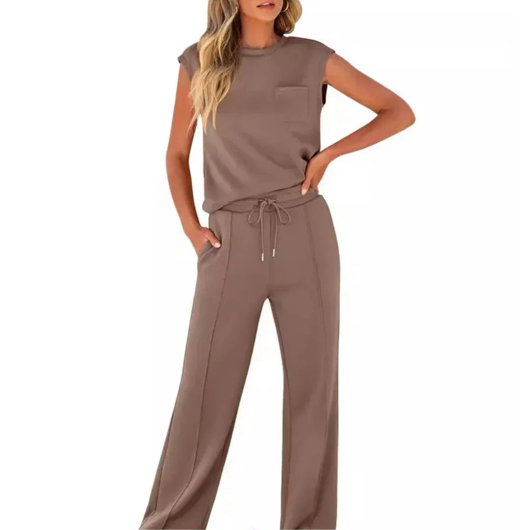 Women's Sleeveless Knit Two-Piece Lounge Set with Drawstring Waist