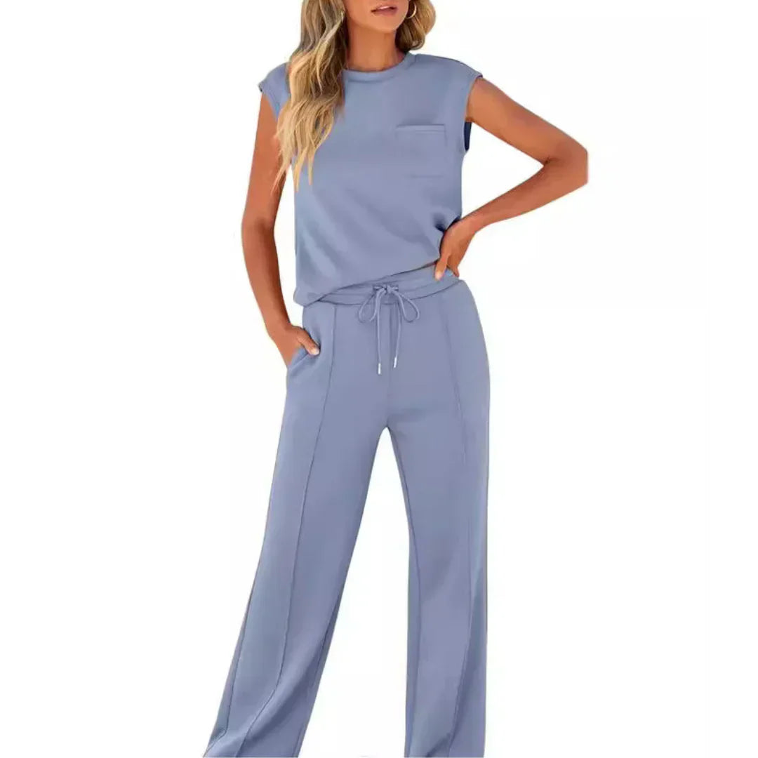 Women's Sleeveless Knit Two-Piece Lounge Set with Drawstring Waist