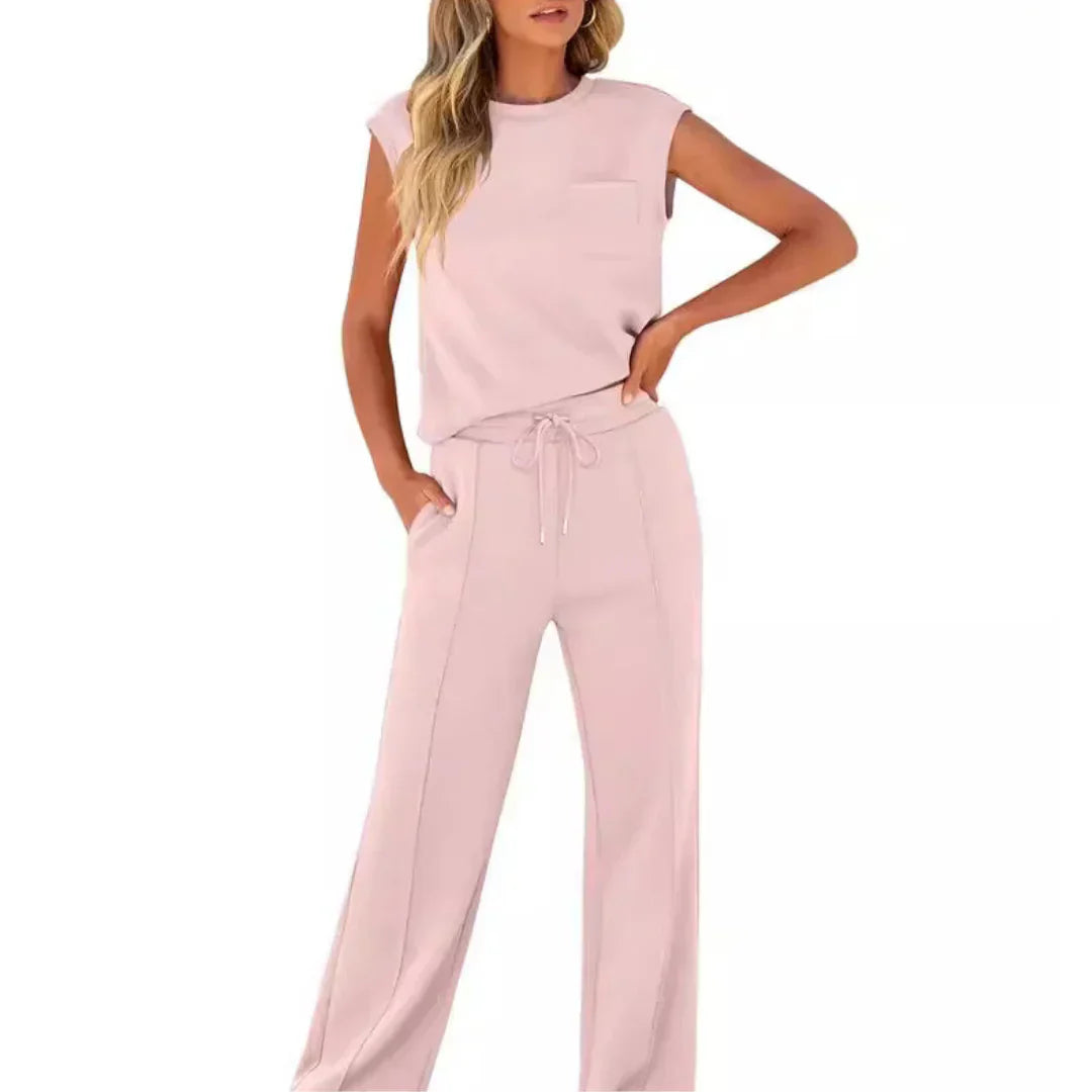 Women's Sleeveless Knit Two-Piece Lounge Set with Drawstring Waist
