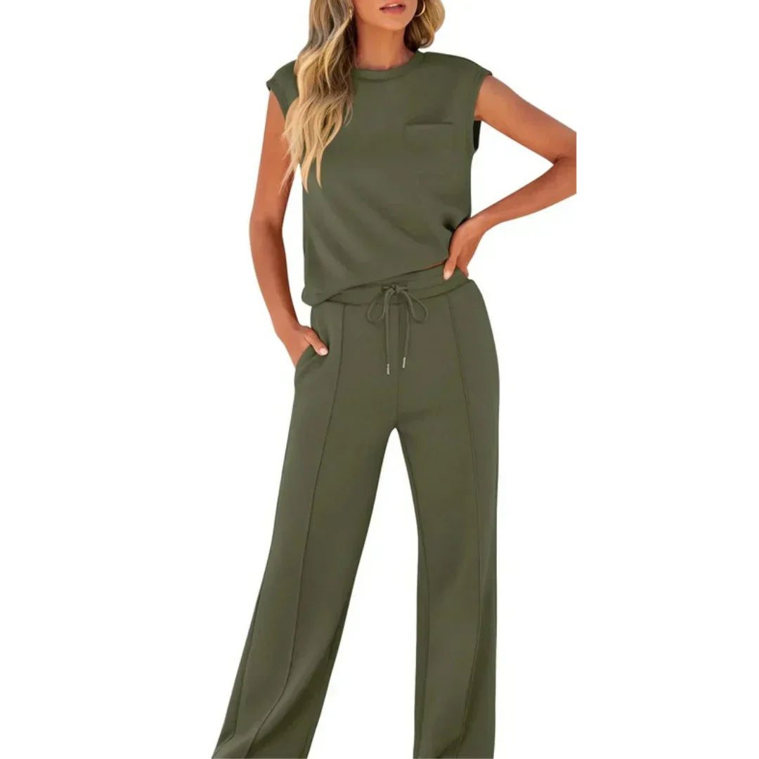 Women's Sleeveless Knit Two-Piece Lounge Set with Drawstring Waist