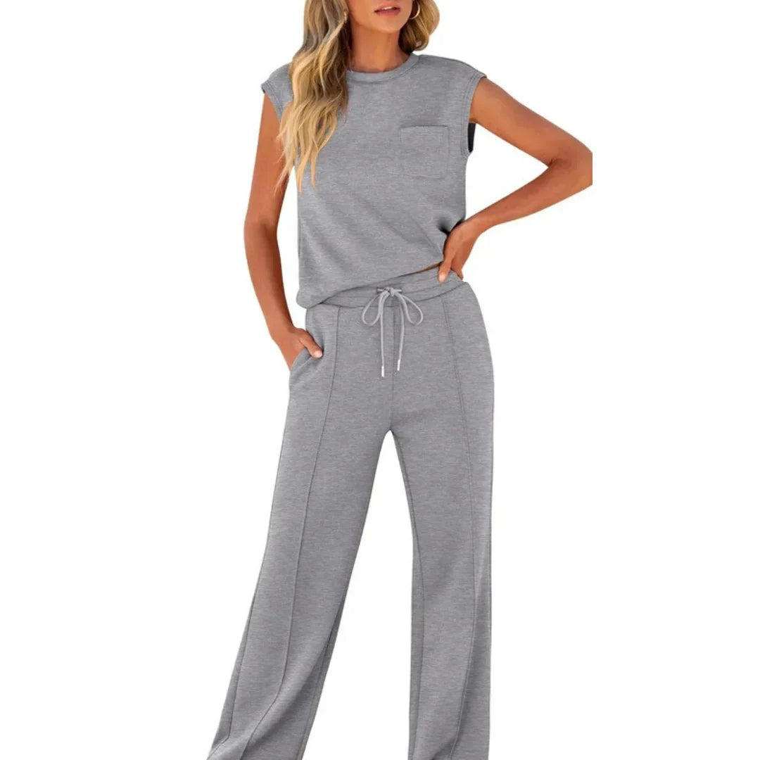 Women's Sleeveless Knit Two-Piece Lounge Set with Drawstring Waist