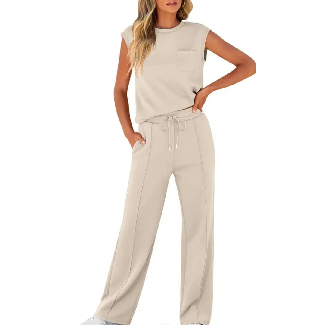 Women's Sleeveless Knit Two-Piece Lounge Set with Drawstring Waist