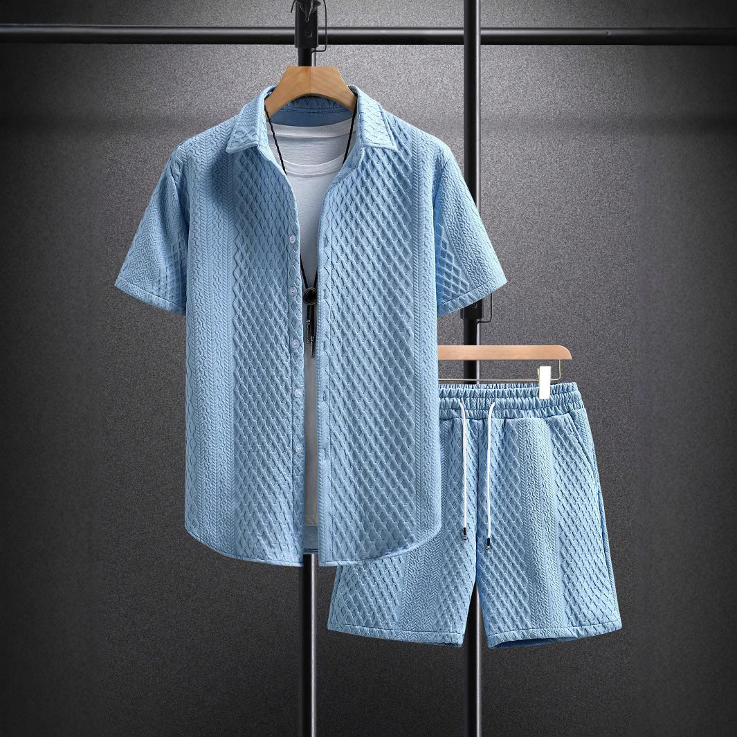 Men's Relaxed Knit Shirt and Shorts Set with Drawstring Waist