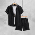 Men's Relaxed Knit Shirt and Shorts Set with Drawstring Waist