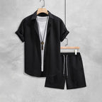 Men's Relaxed Knit Shirt and Shorts Set with Drawstring Waist