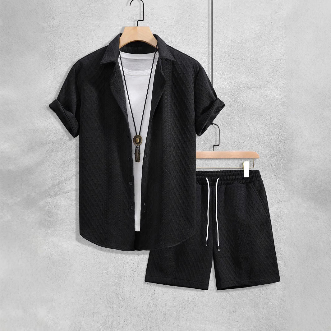 Men's Relaxed Knit Shirt and Shorts Set with Drawstring Waist