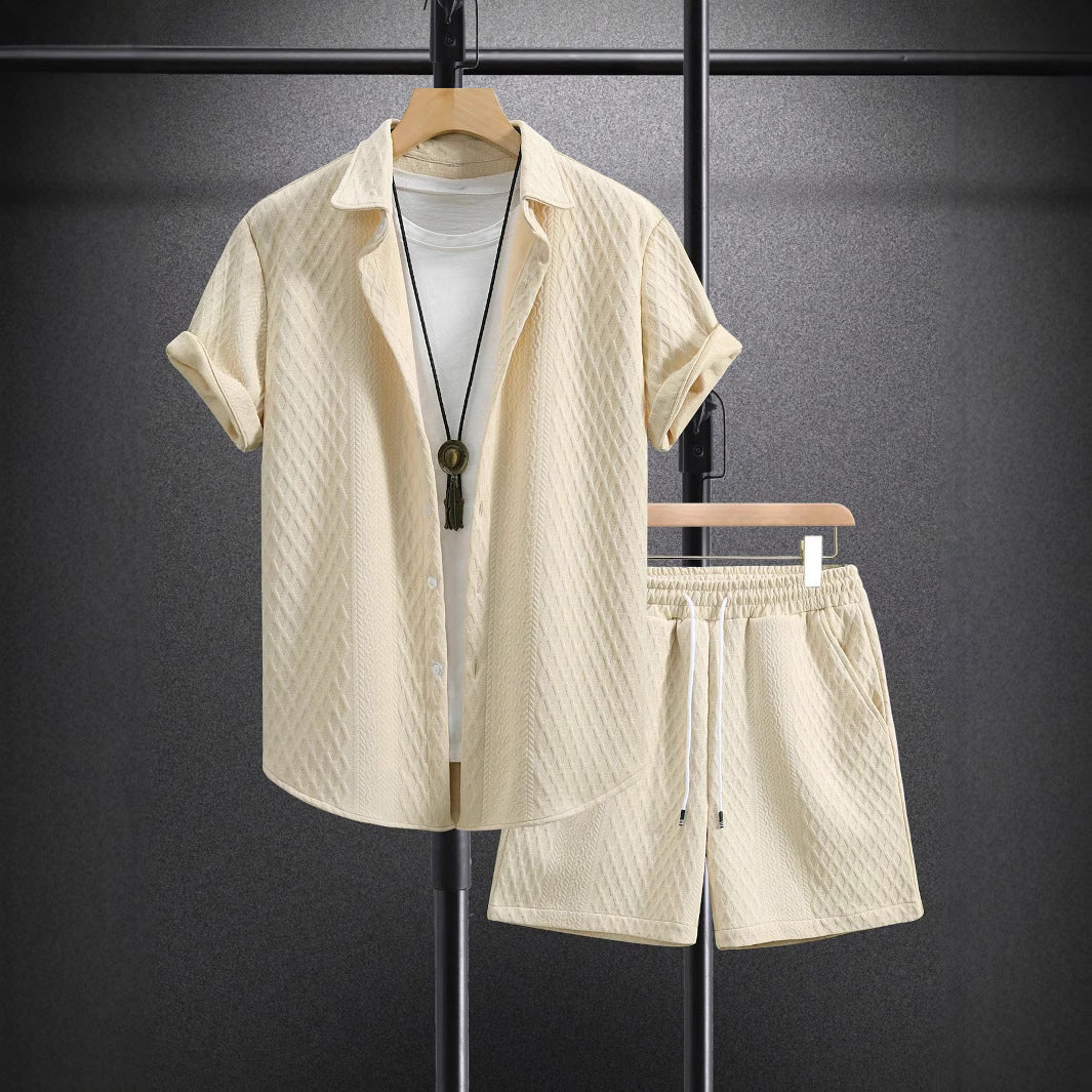 Men's Relaxed Knit Shirt and Shorts Set with Drawstring Waist