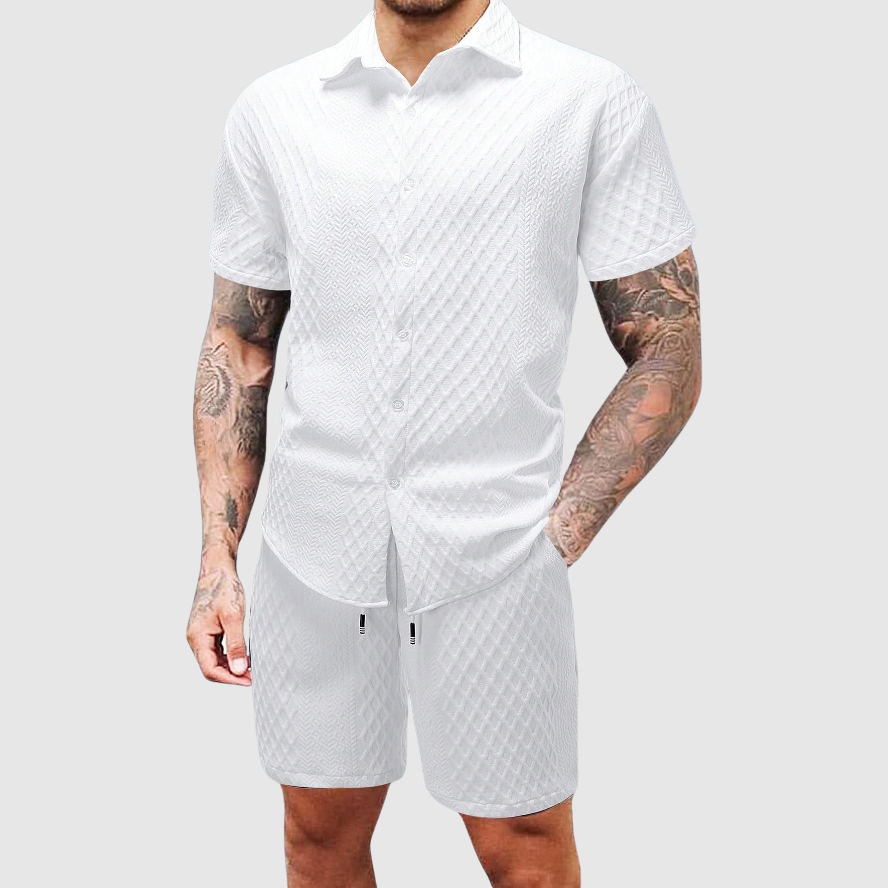 Men's Relaxed Knit Shirt and Shorts Set with Drawstring Waist
