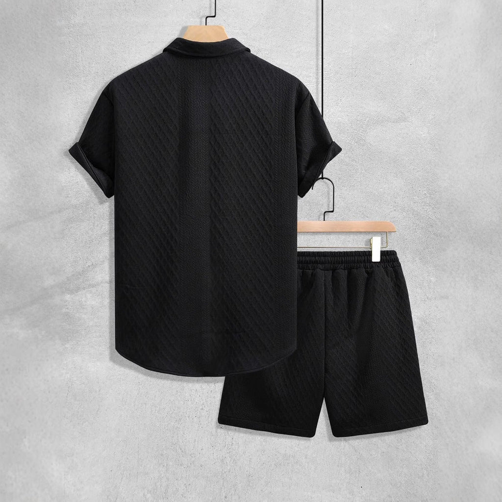 Men's Relaxed Knit Shirt and Shorts Set with Drawstring Waist