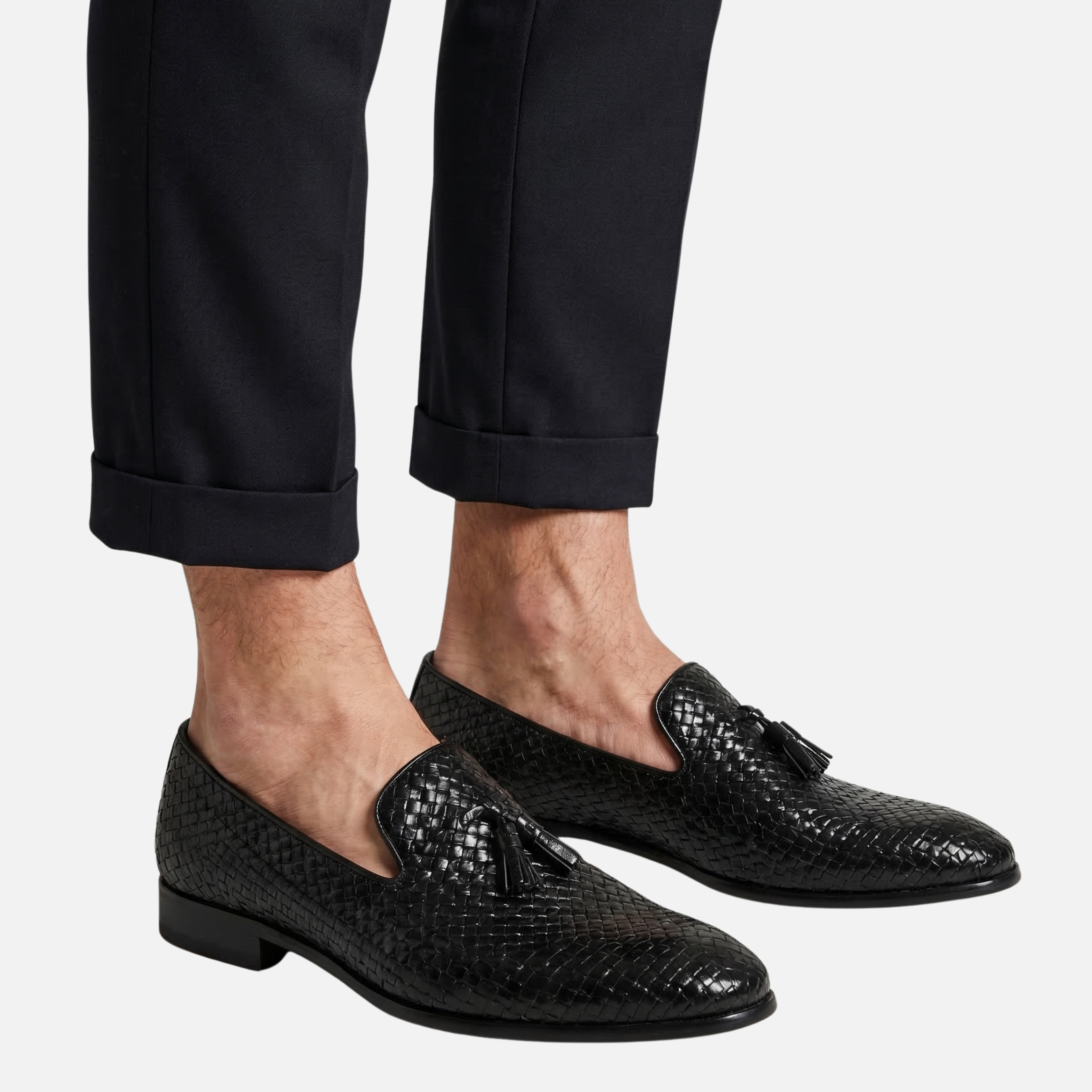 Men's Woven Tassel Loafers with Slip-On Design