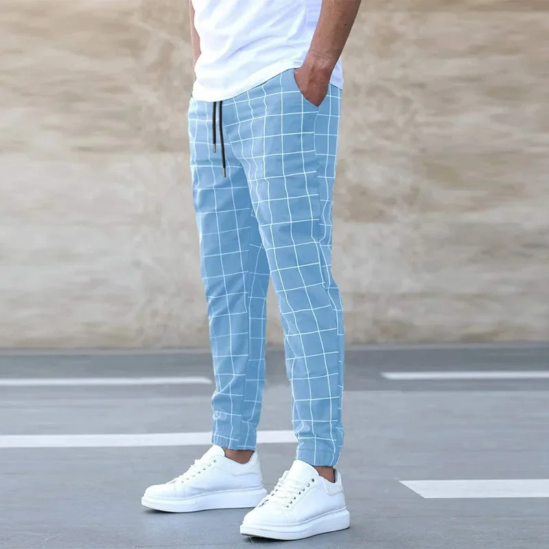 Men's Checkered Tapered Joggers with Elastic Waistband