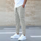 Men's Checkered Tapered Joggers with Elastic Waistband