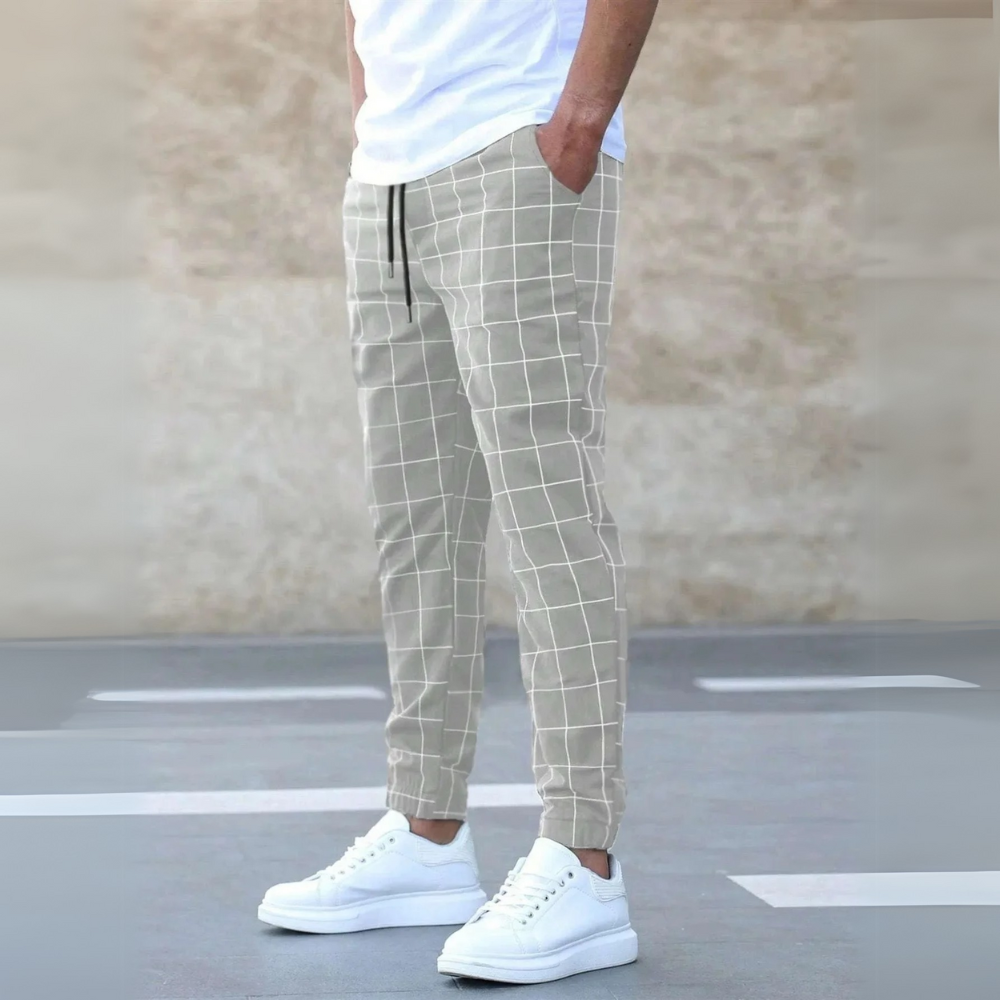 Men's Checkered Tapered Joggers with Elastic Waistband