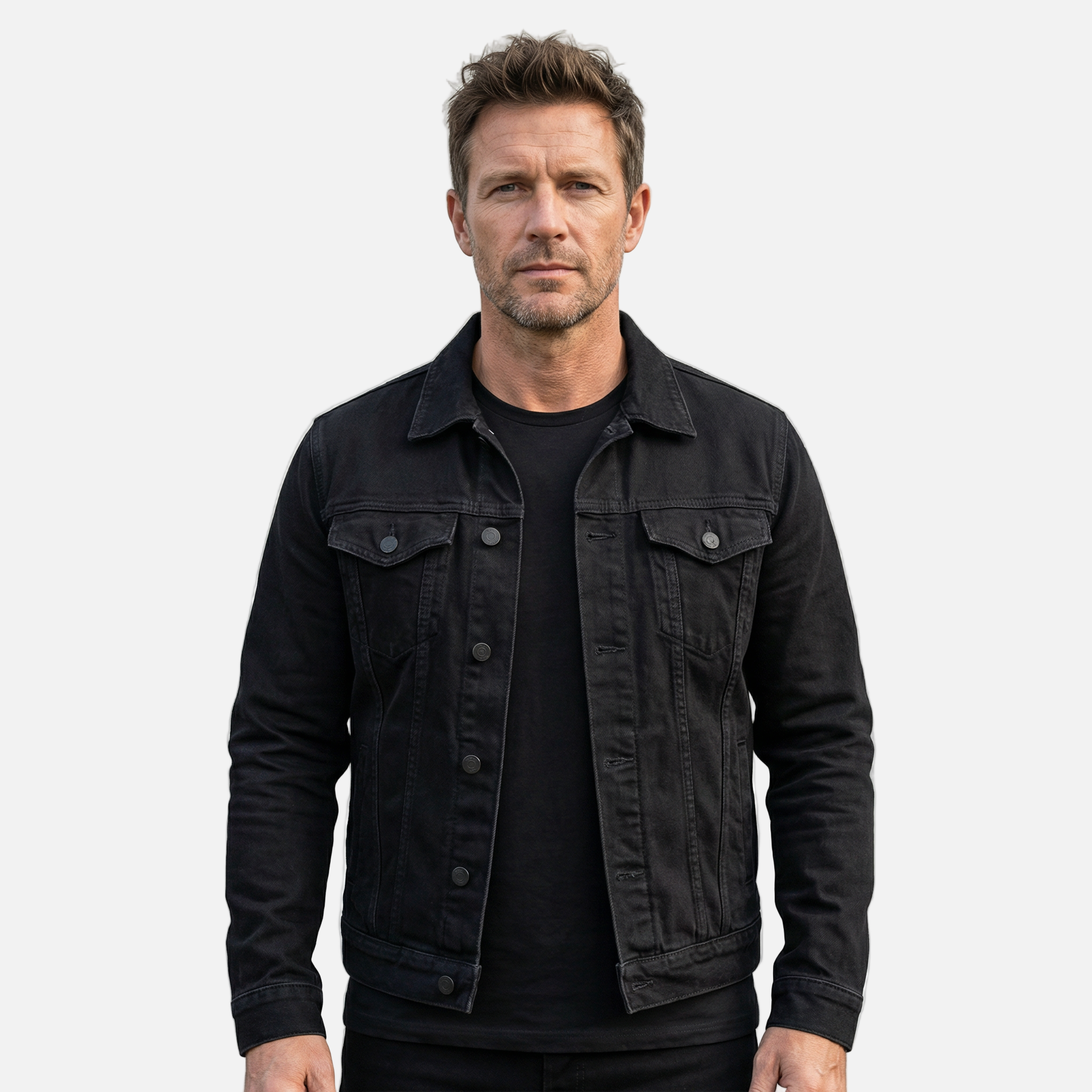 Men's Classic Denim Jacket with Chest Flap Pockets