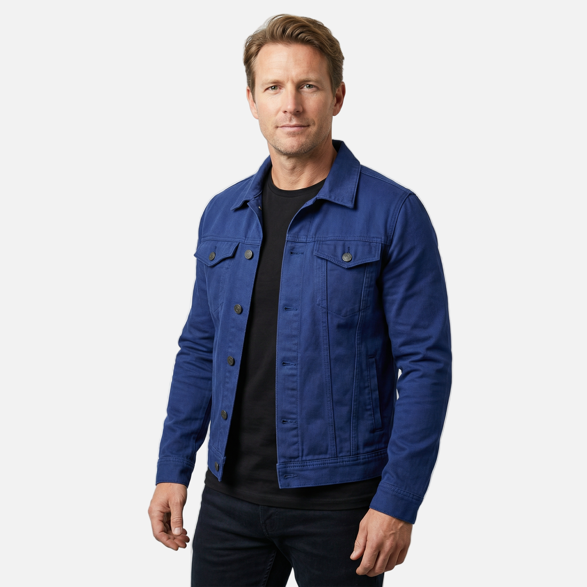 Men's Classic Denim Jacket with Chest Flap Pockets