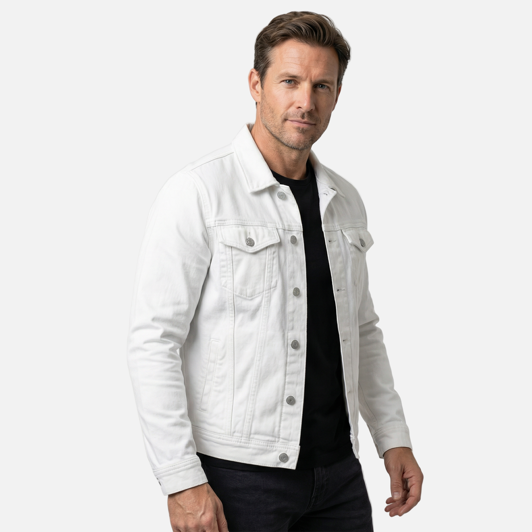 Men's Classic Denim Jacket with Chest Flap Pockets