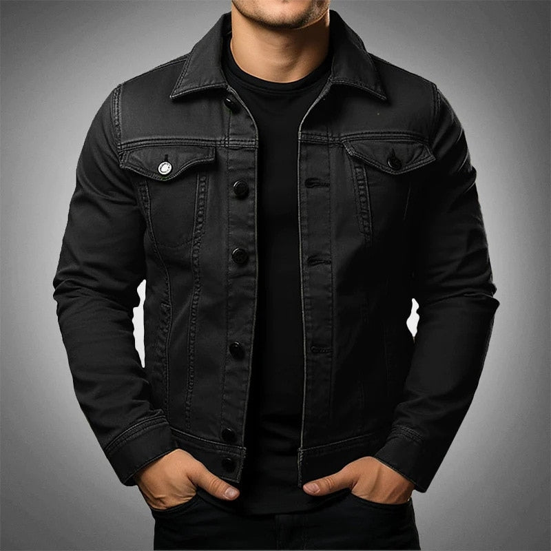 Men's Classic Denim Jacket with Chest Flap Pockets