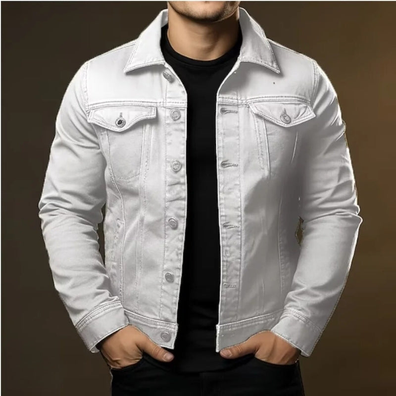 Men's Classic Denim Jacket with Chest Flap Pockets