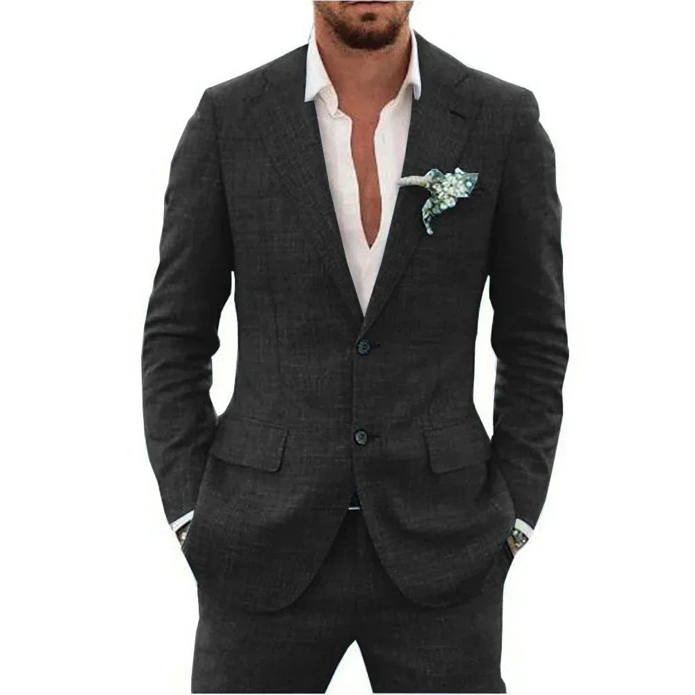 Men's Classic Fit Linen Suit with Notched Lapels