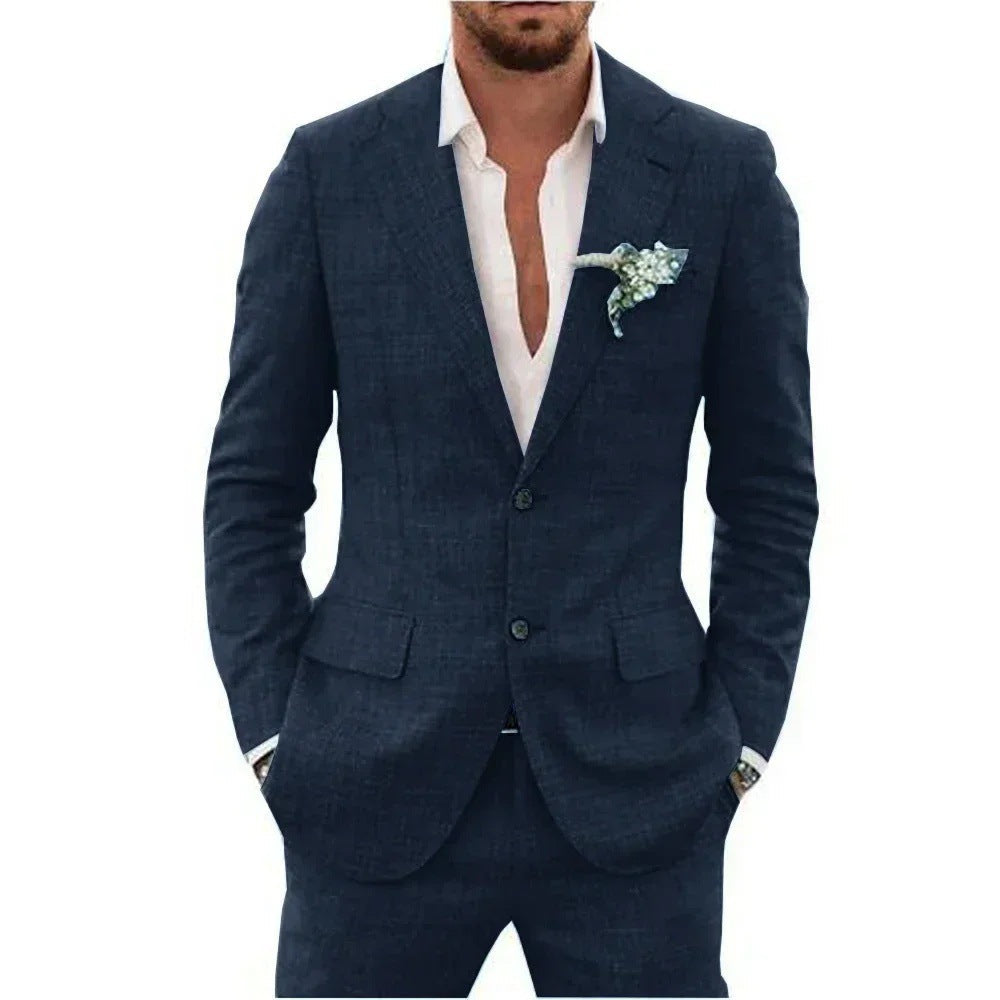 Men's Classic Fit Linen Suit with Notched Lapels