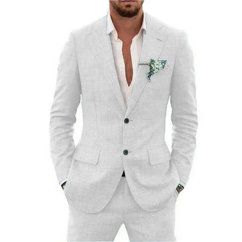 Men's Classic Fit Linen Suit with Notched Lapels