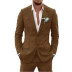 Men's Classic Fit Linen Suit with Notched Lapels