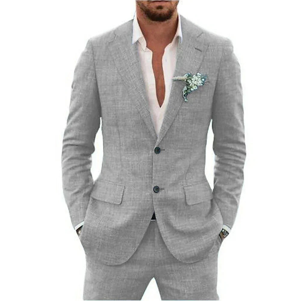 Men's Classic Fit Linen Suit with Notched Lapels