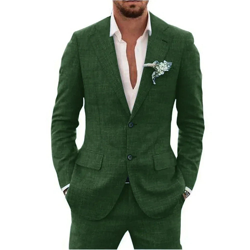 Men's Classic Fit Linen Suit with Notched Lapels