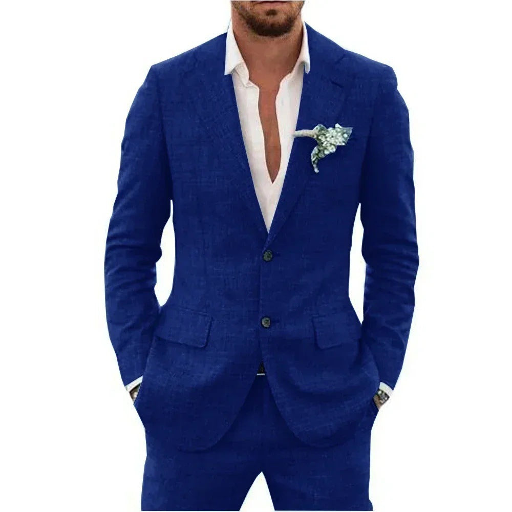 Men's Classic Fit Linen Suit with Notched Lapels