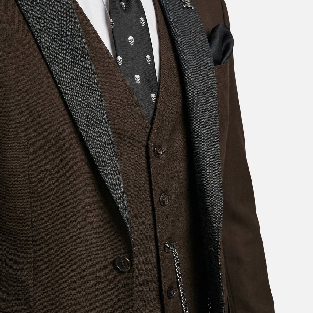 Men's Three-Piece Suit with Black Satin Peak Lapels