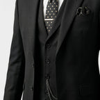 Men's Three-Piece Suit with Black Satin Peak Lapels