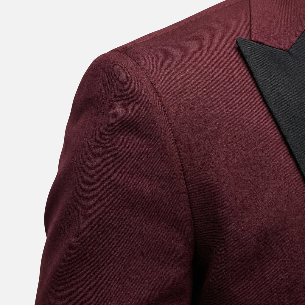 Men's Three-Piece Suit with Black Satin Peak Lapels