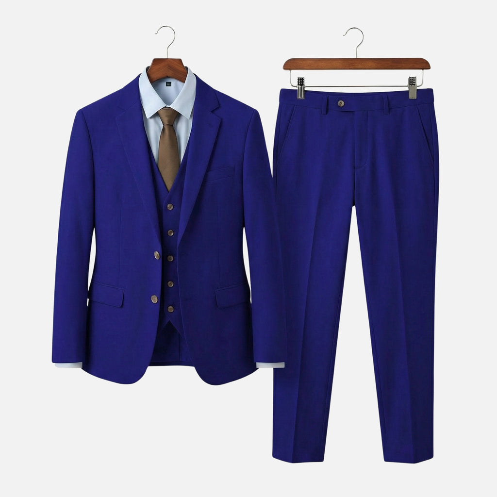 Men's Classic Three-Piece Suit with Notch Lapel Blazer