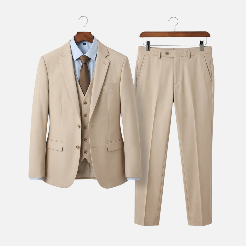 Men's Classic Three-Piece Suit with Notch Lapel Blazer
