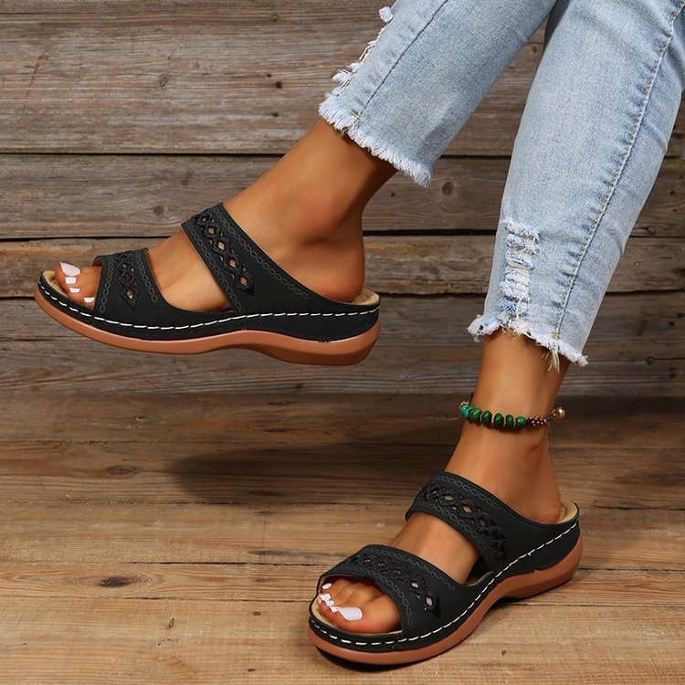 Women's Comfort Slide Sandals with Perforated Pattern